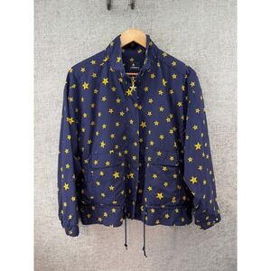 Lizsport Women's L Petite Y2K Navy Yellow Star Print Vintage Windbreaker Jacket